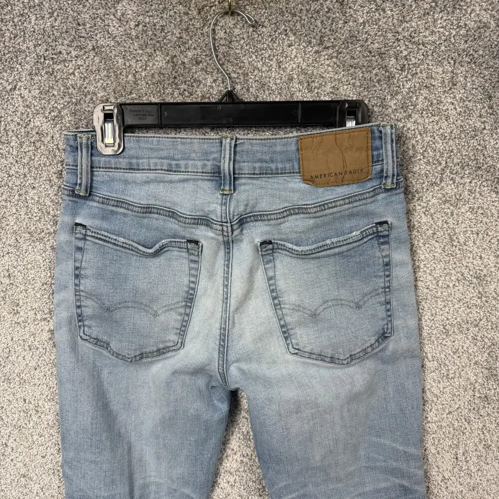 American Eagle Jeans Mens 28x26 Blue Airflex+ Skinny Distressed Ripped Denim